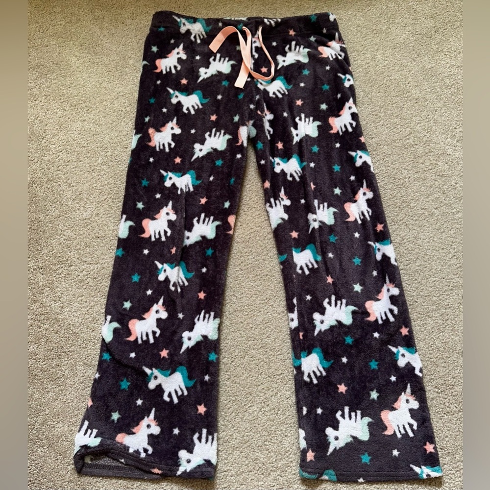 Unicorn Print Women's Pajama Bottoms - Black and Pink